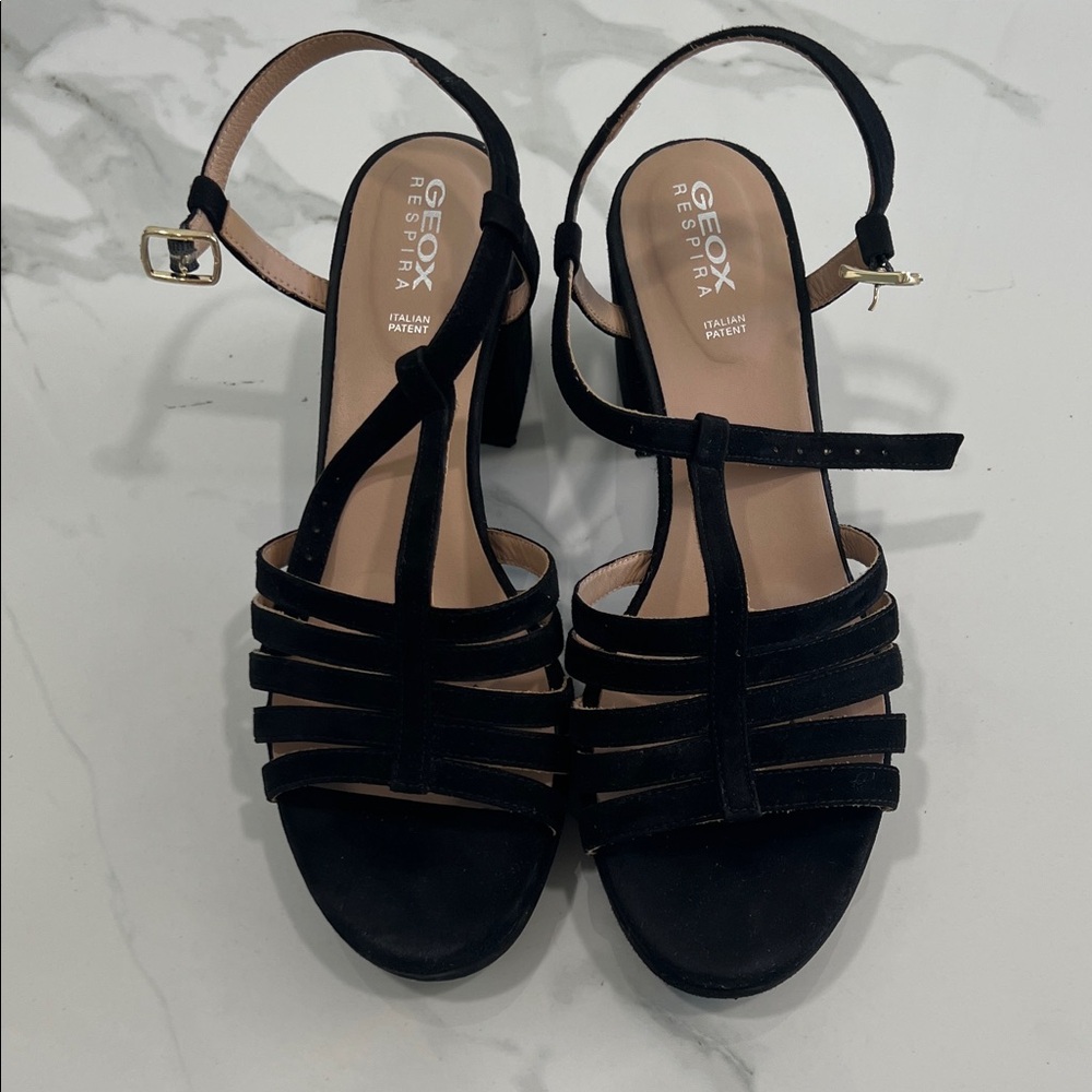 Geox Black Strappy Block Heels - Picture 3 of 6